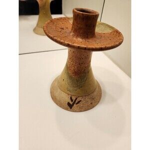 Handmade Ceramic Candle Holder Pottery Signed Artisan Rustic Design Vintage